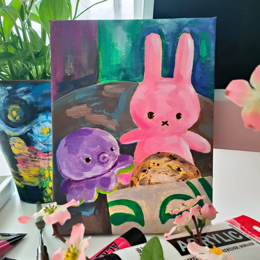 Original Artwork - Bunny & Octopus at Starbucks